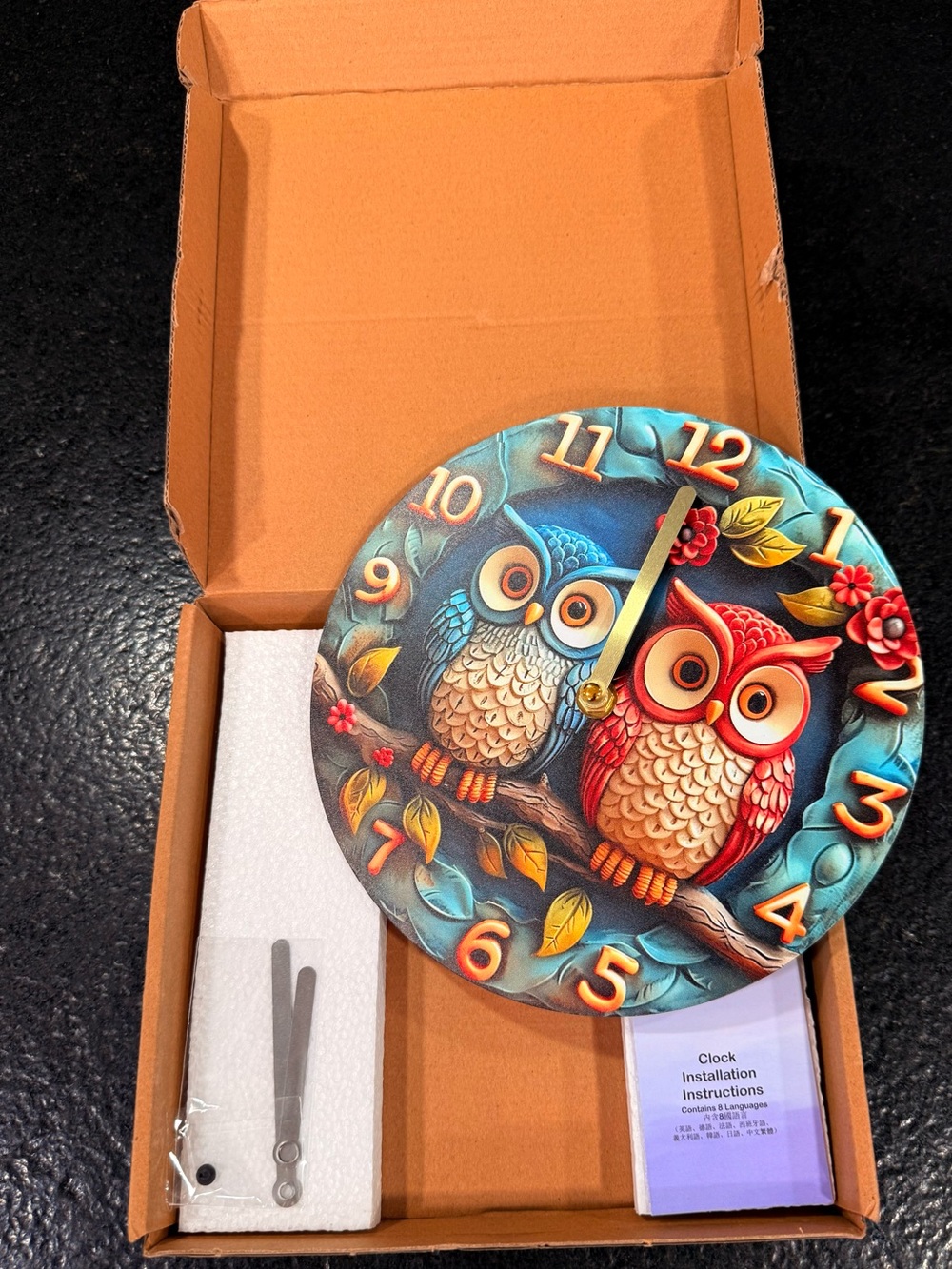 🦉 Colorful Owl Wall Clock – New in Original Box – Whimsical Home Décor - Picture 5 of 5